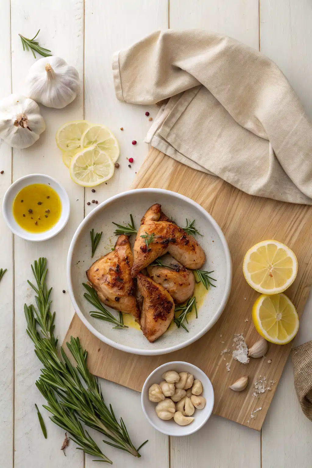 Baked Marinated Chicken beautifully presented from an overhead angle
