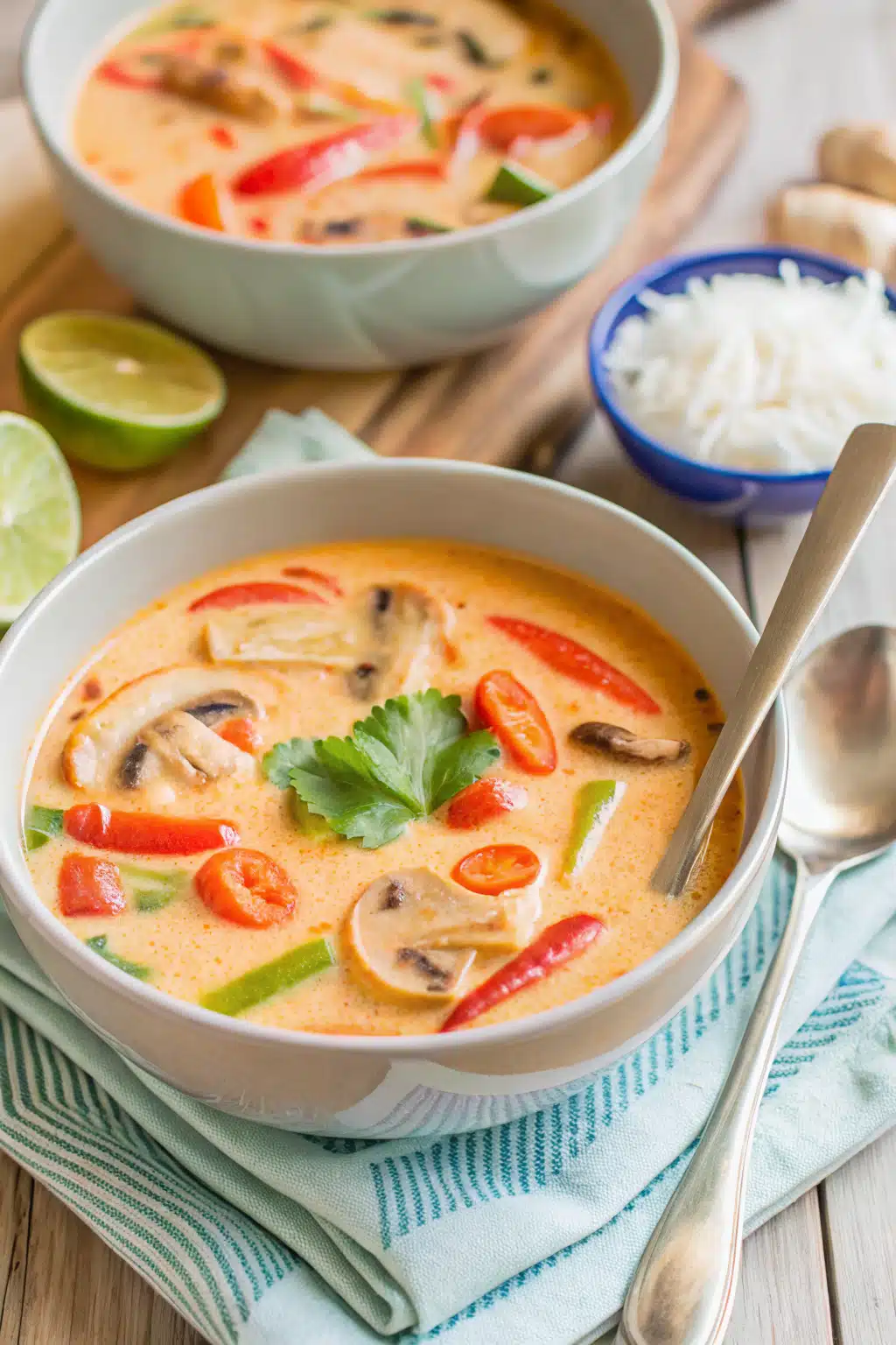 Crockpot Thai Coconut Chicken Soup ingredients organized and measured on kitchen counter