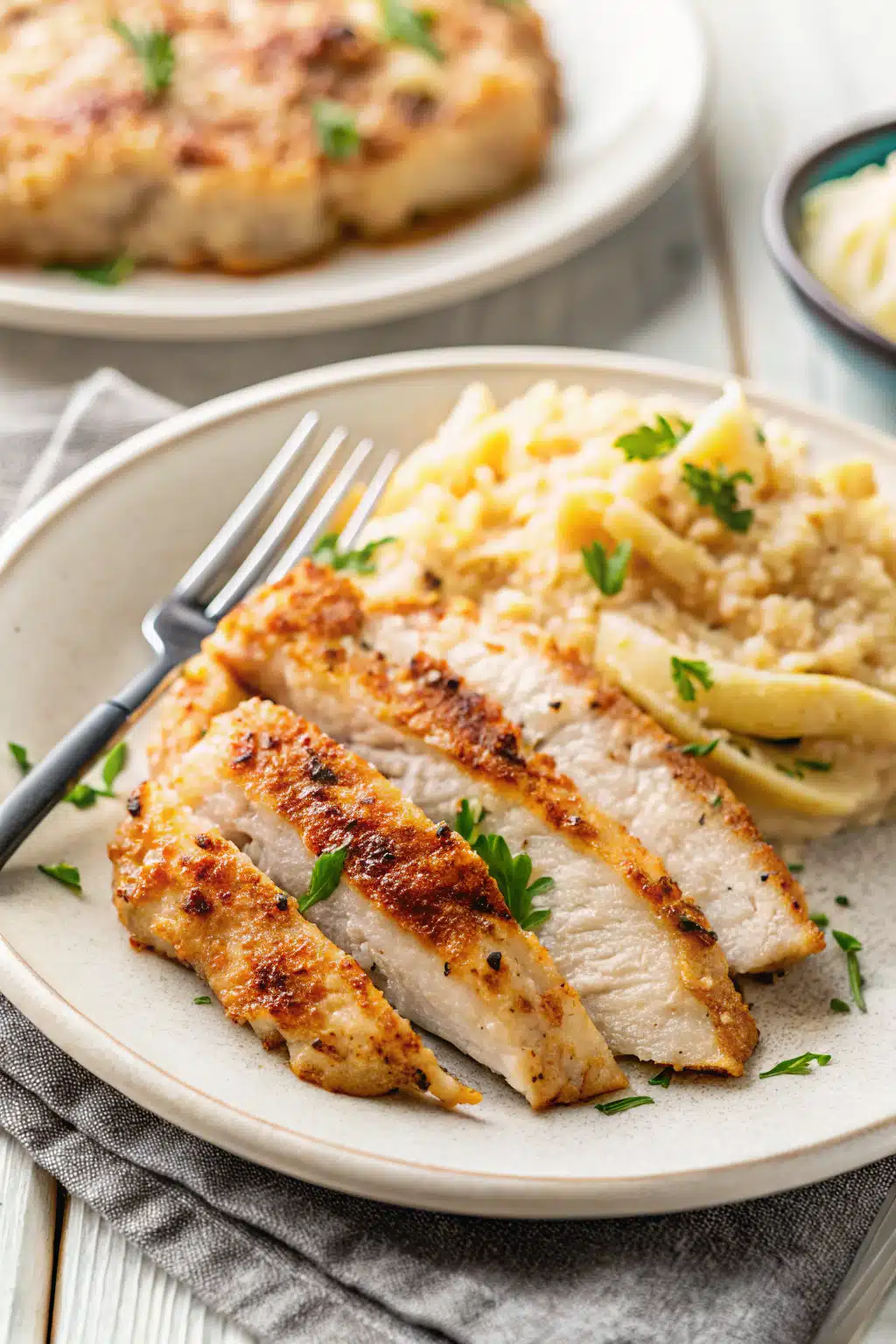 Garlic Parmesan Chicken ingredients organized and measured on kitchen counter