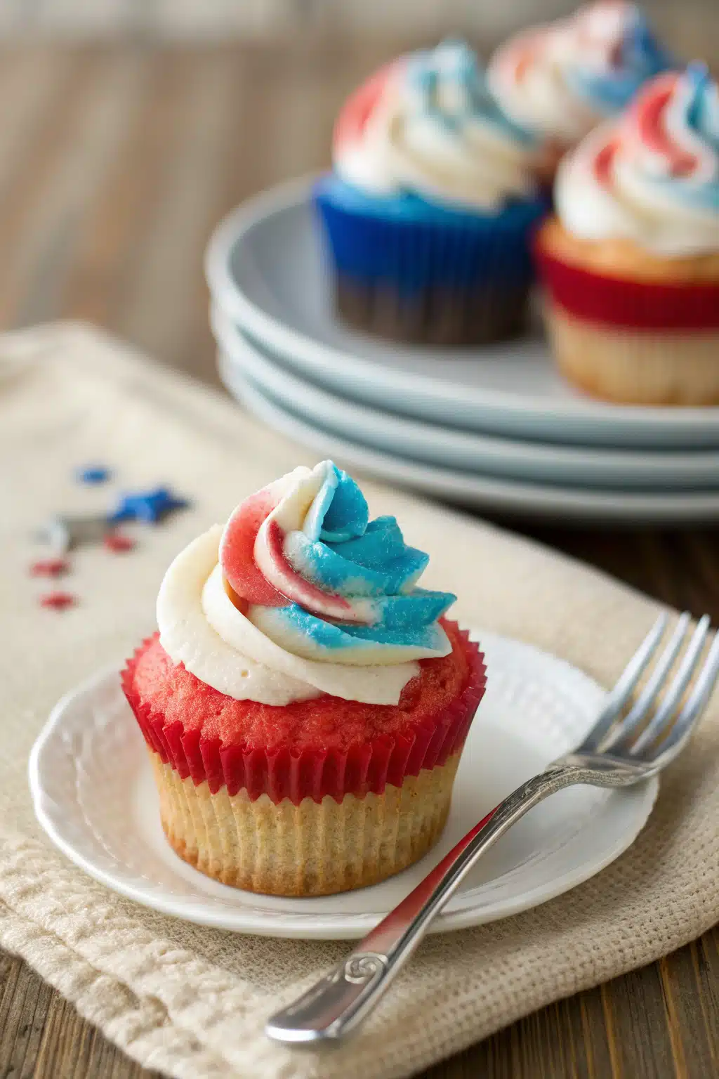 Red White and Blue Cupcakes ingredients organized and measured on kitchen counter