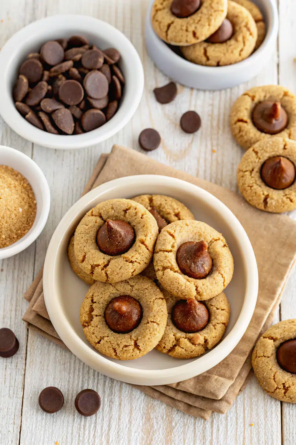 Peanut Butter Blossoms beautifully presented from an overhead angle