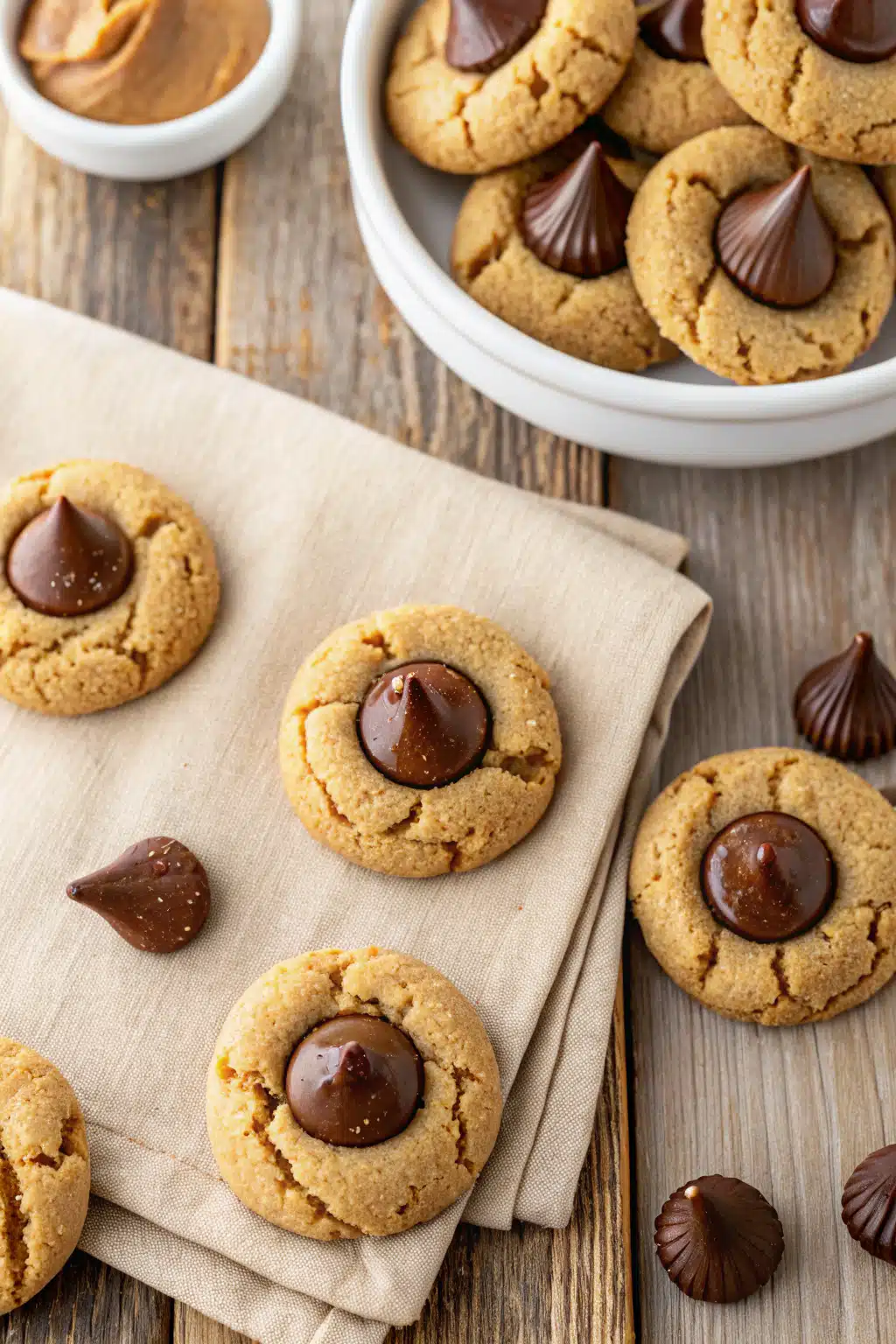 Peanut Butter Blossoms beautifully presented from an overhead angle
