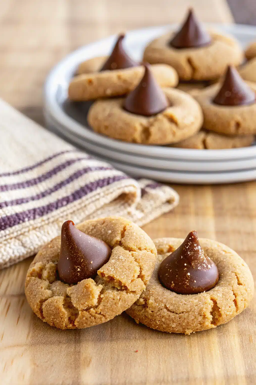 Peanut Butter Blossoms slice on plate showing perfect texture and swirl pattern