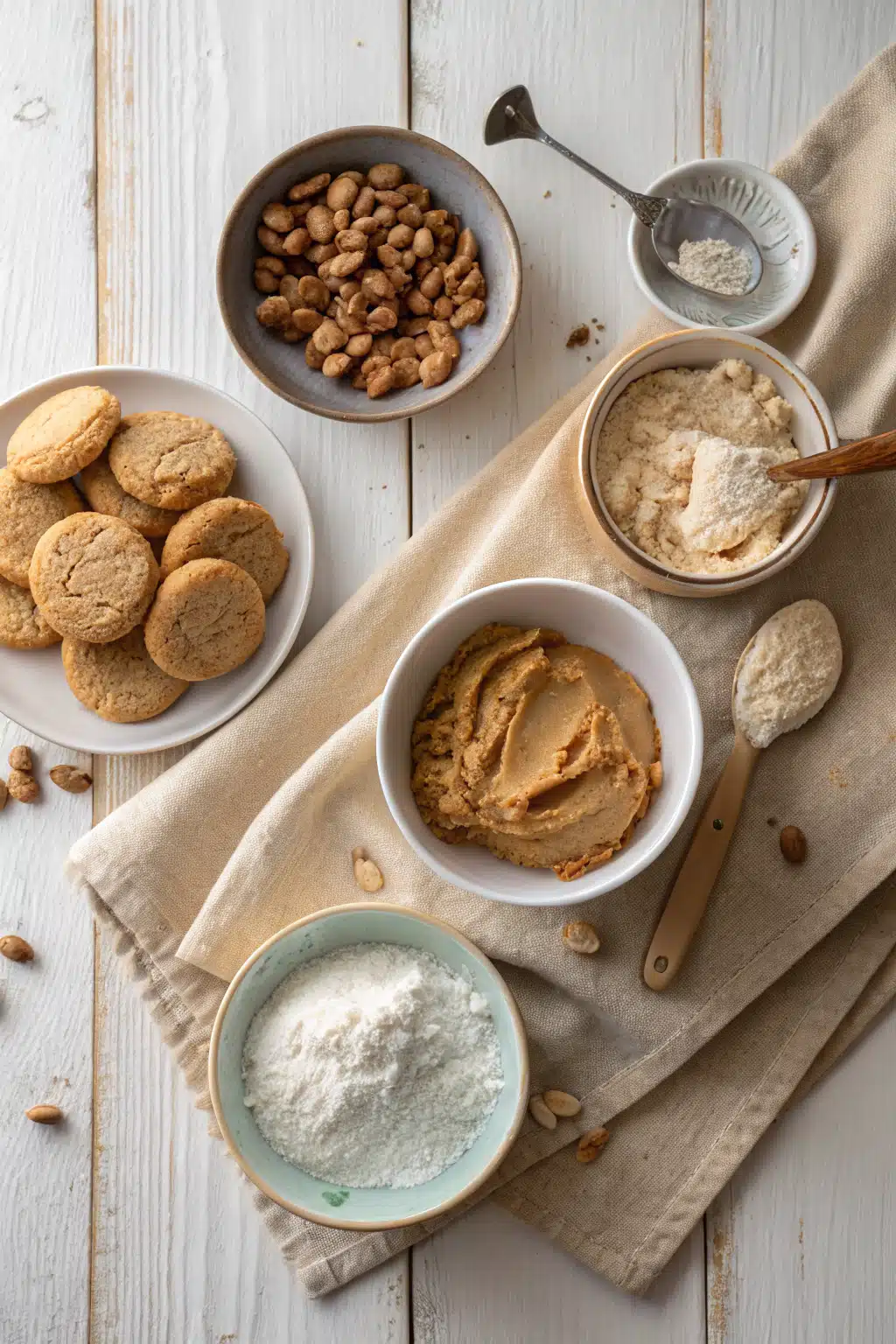 Peanut Butter Cookies beautifully presented from an overhead angle