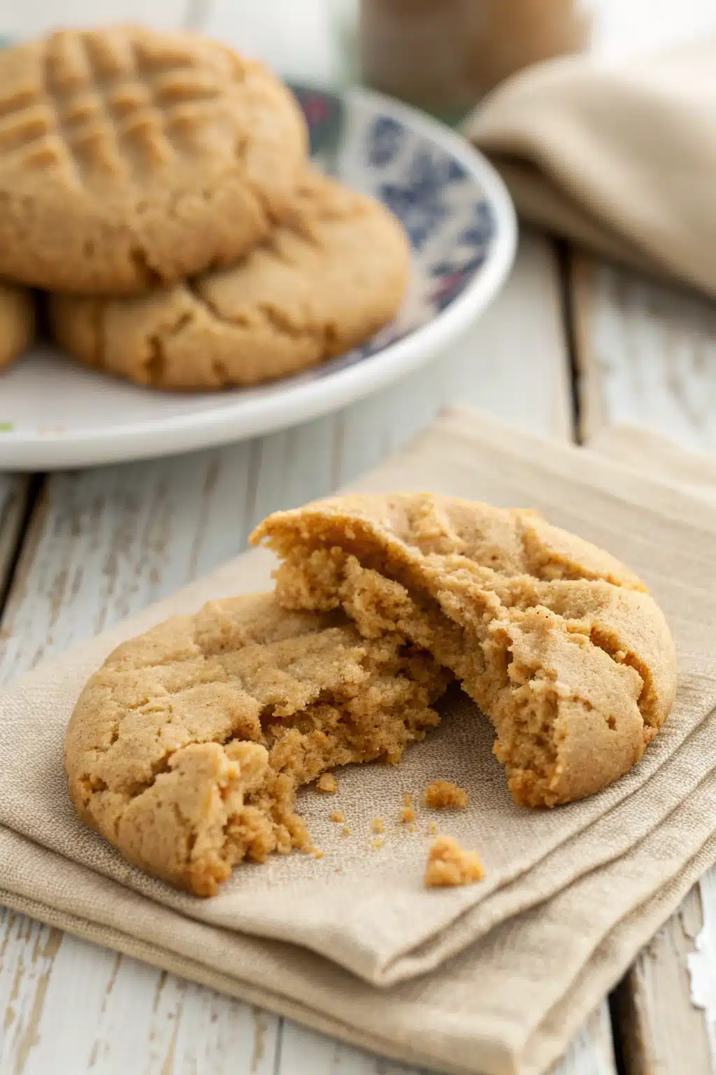 Peanut Butter Cookies slice on plate showing perfect texture and swirl pattern