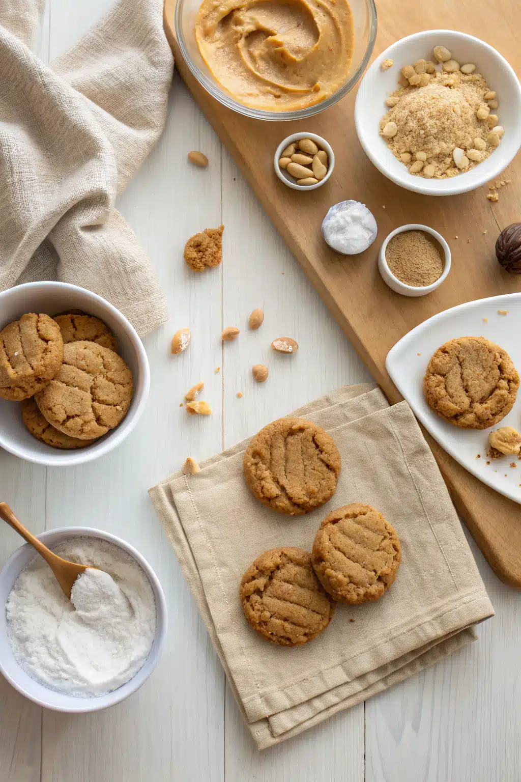 Chewy Peanut Butter Cookies beautifully presented from an overhead angle