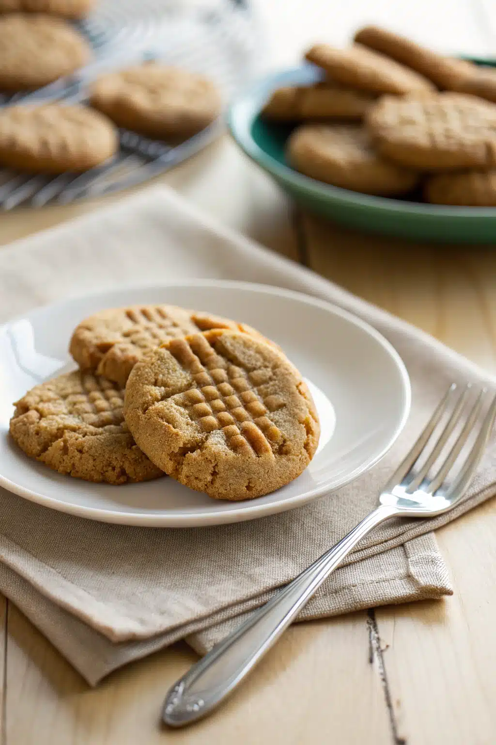 Chewy Peanut Butter Cookies ingredients organized and measured on kitchen counter