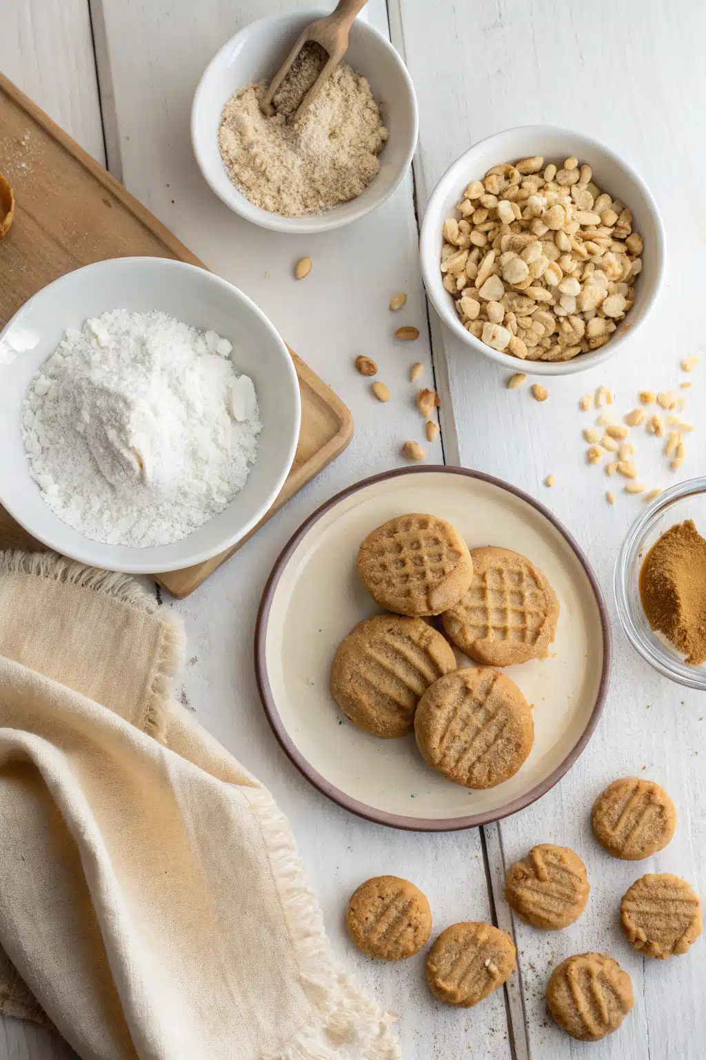 Easy Peanut Butter Cookies beautifully presented from an overhead angle