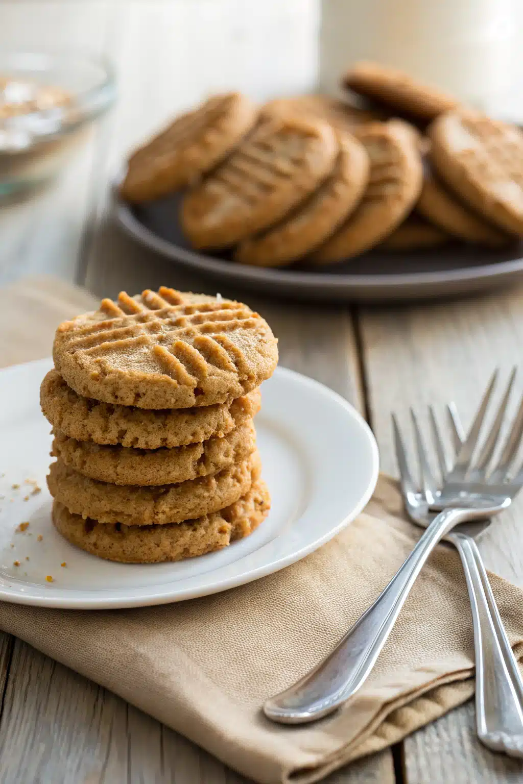 Easy Peanut Butter Cookies ingredients organized and measured on kitchen counter