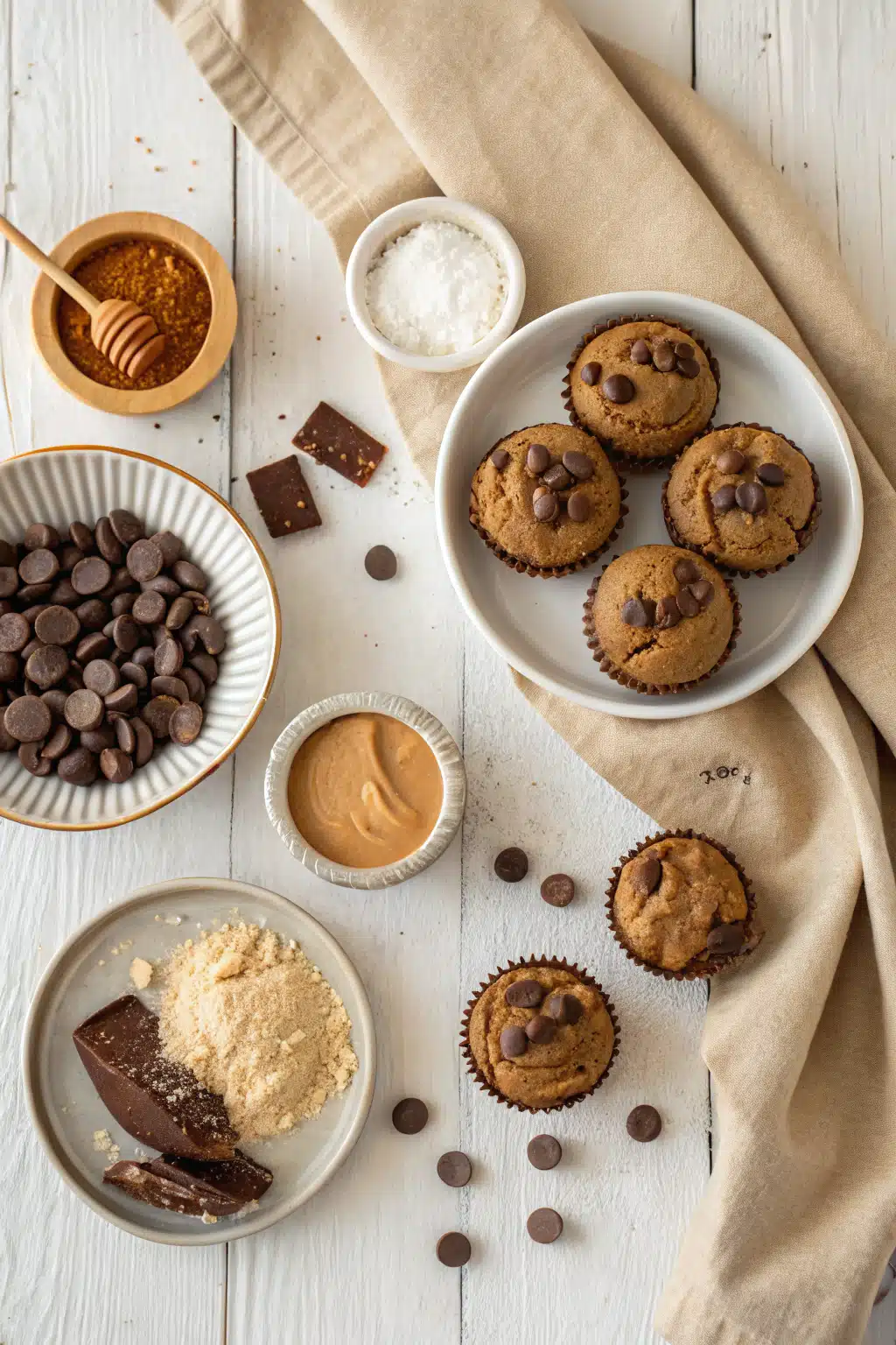Peanut Butter Cup Cookies beautifully presented from an overhead angle