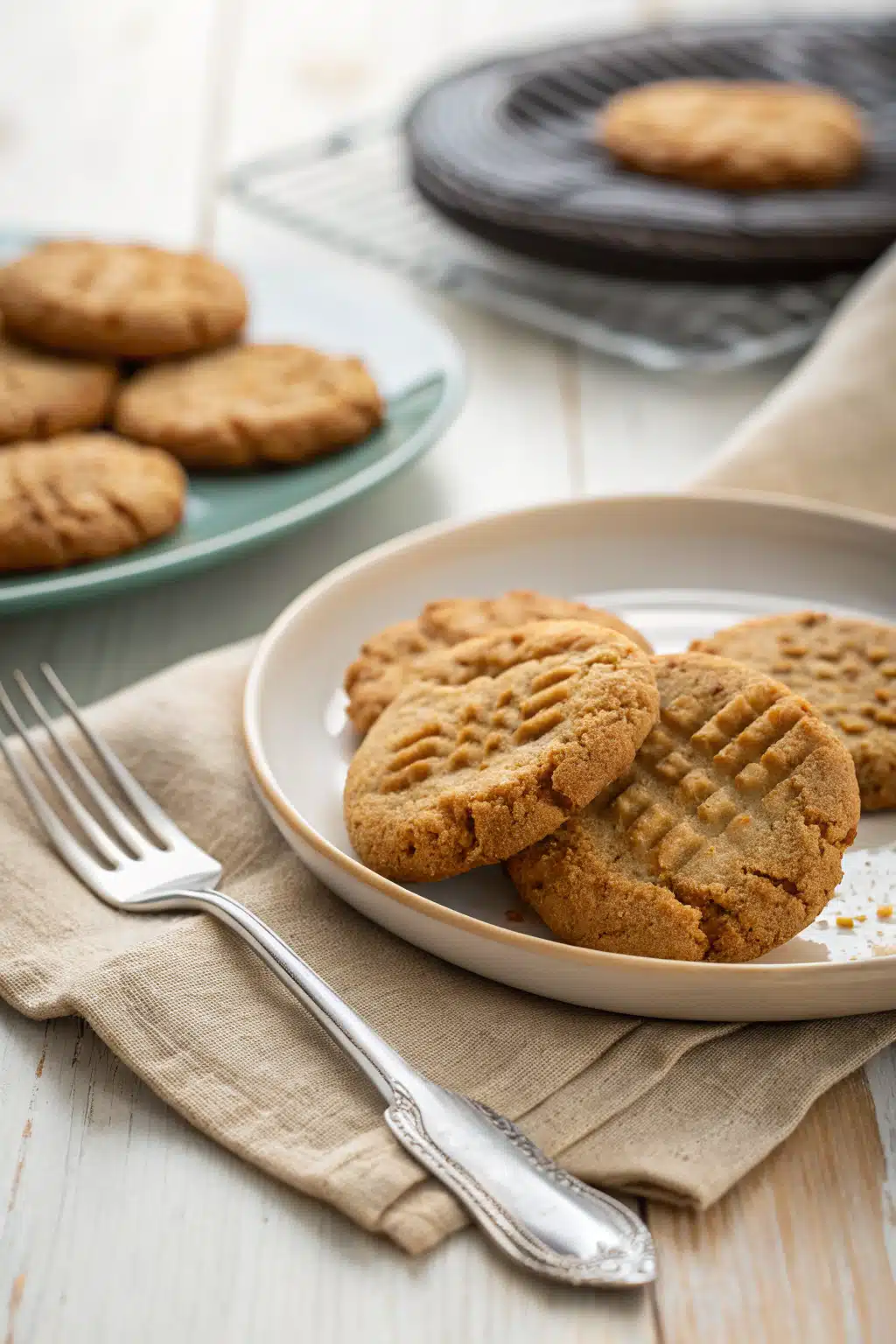 Chewy Peanut Butter Cookies ingredients organized and measured on kitchen counter