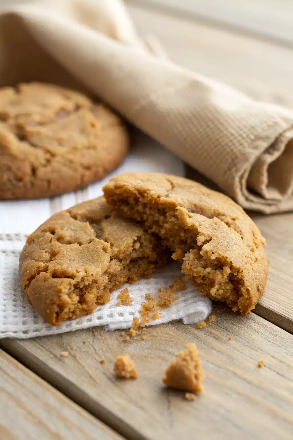 Chewy Peanut Butter Cookies slice on plate showing perfect texture and swirl pattern