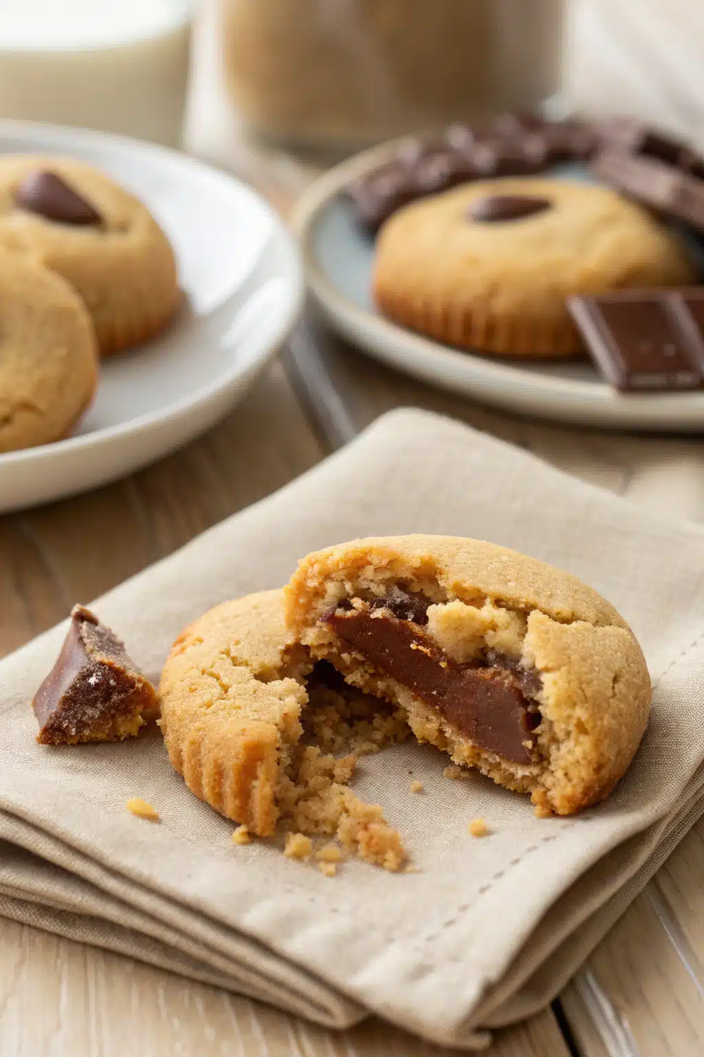 Peanut Butter Cup Cookies slice on plate showing perfect texture and swirl pattern