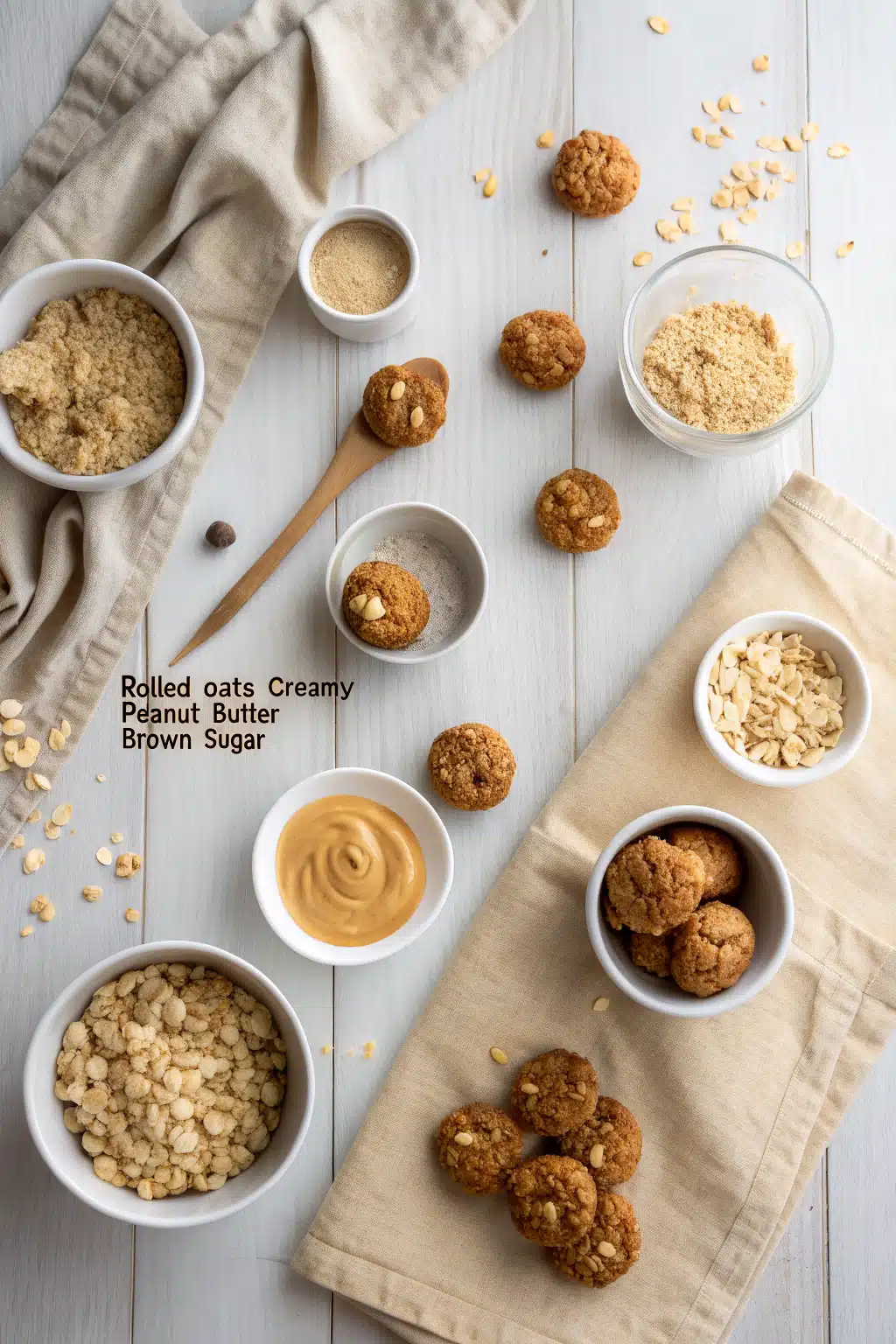 Peanut Butter Oatmeal Cookies beautifully presented from an overhead angle
