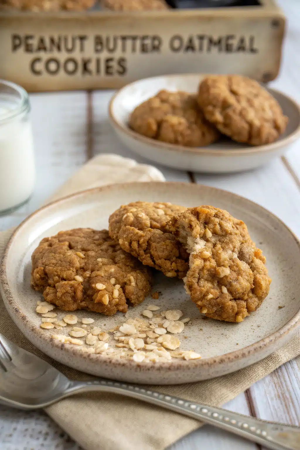 Peanut Butter Oatmeal Cookies ingredients organized and measured on kitchen counter