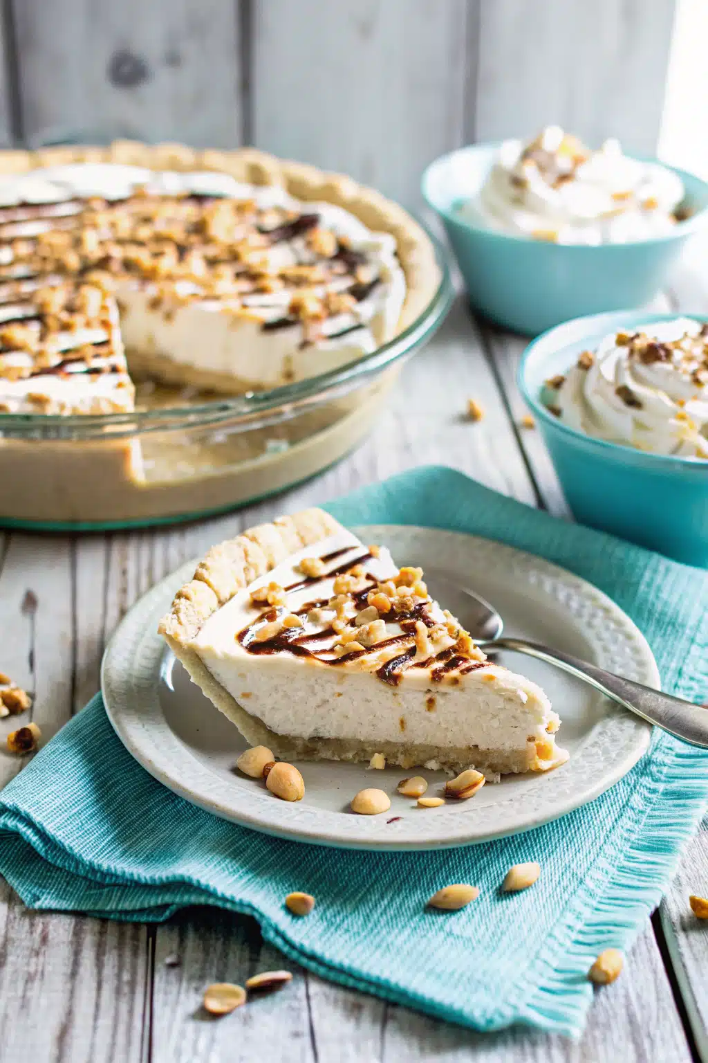 Peanut Butter Pie beautifully presented from an overhead angle