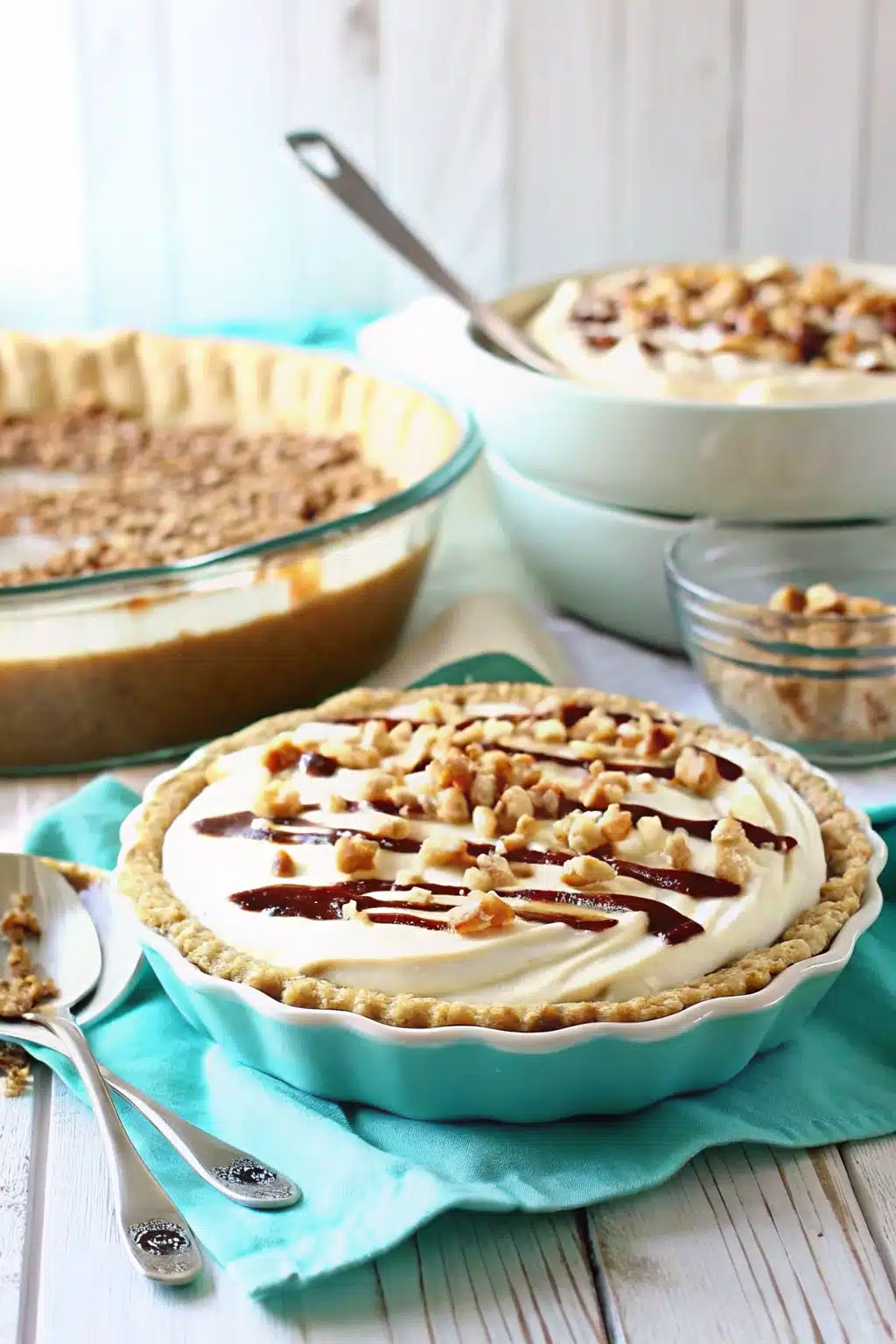 Peanut Butter Pie ingredients organized and measured on kitchen counter