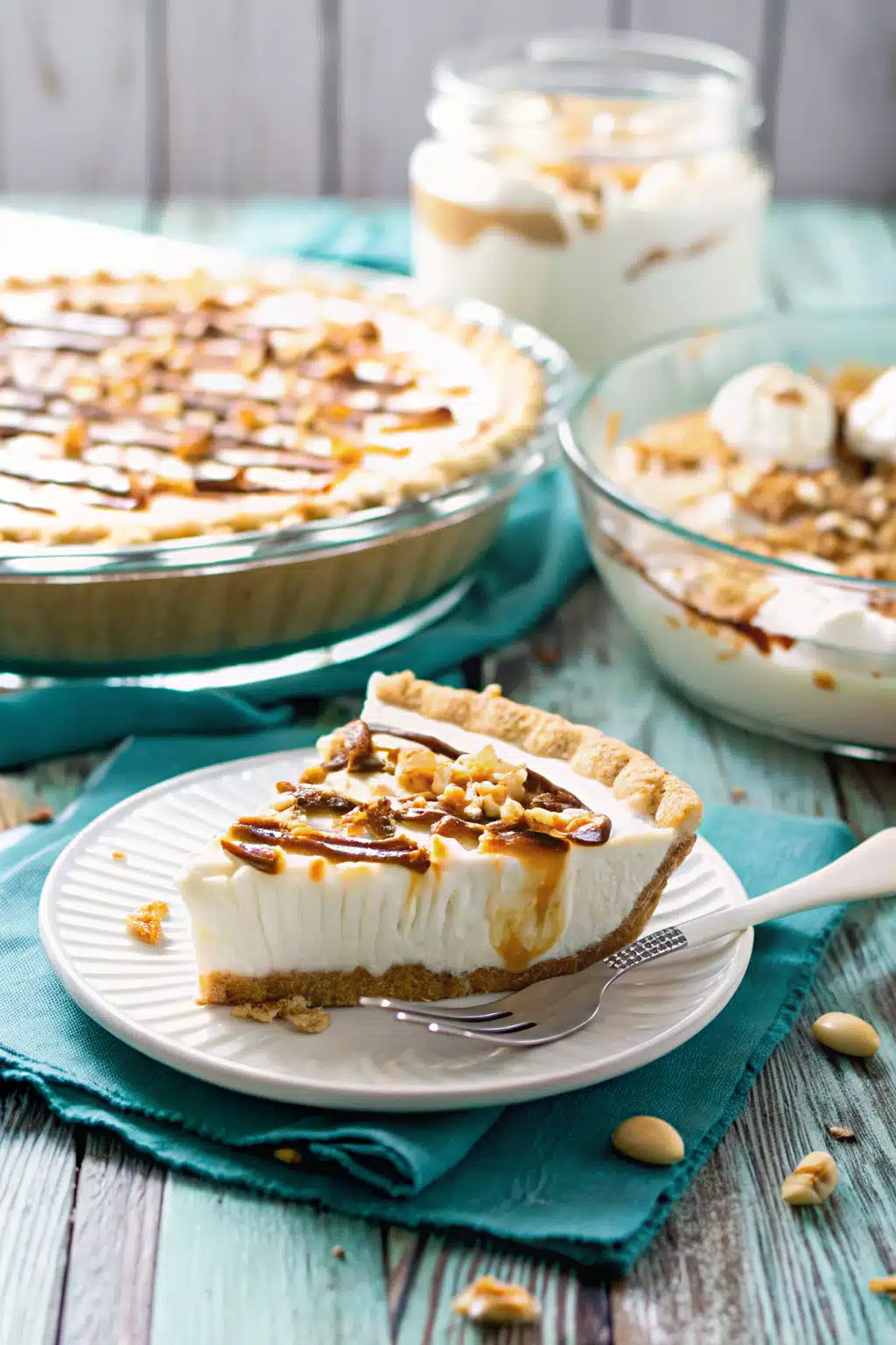 Peanut Butter Pie slice on plate showing perfect texture and swirl pattern