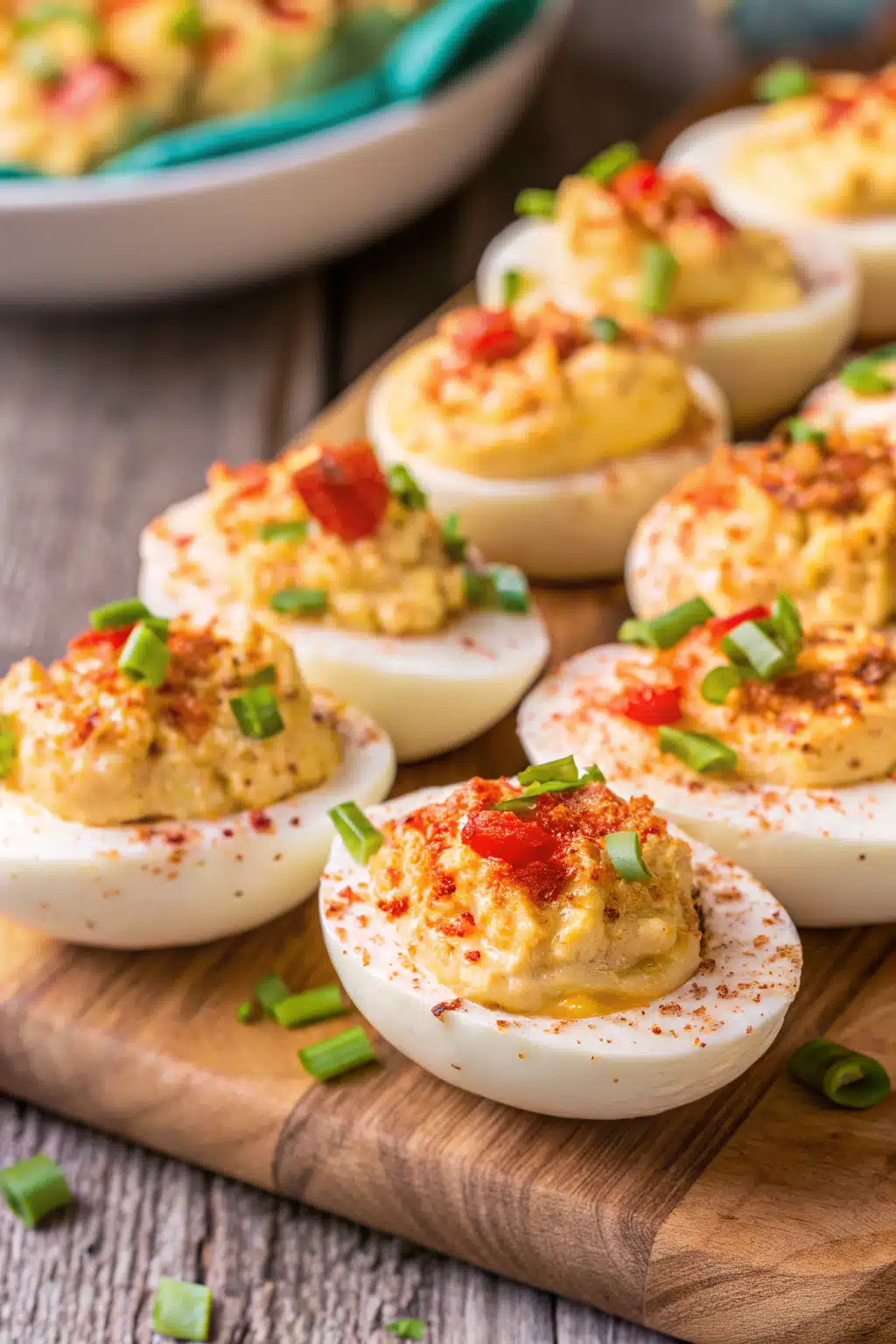 Pimento Cheese Deviled Eggs slice on plate showing perfect texture and swirl pattern