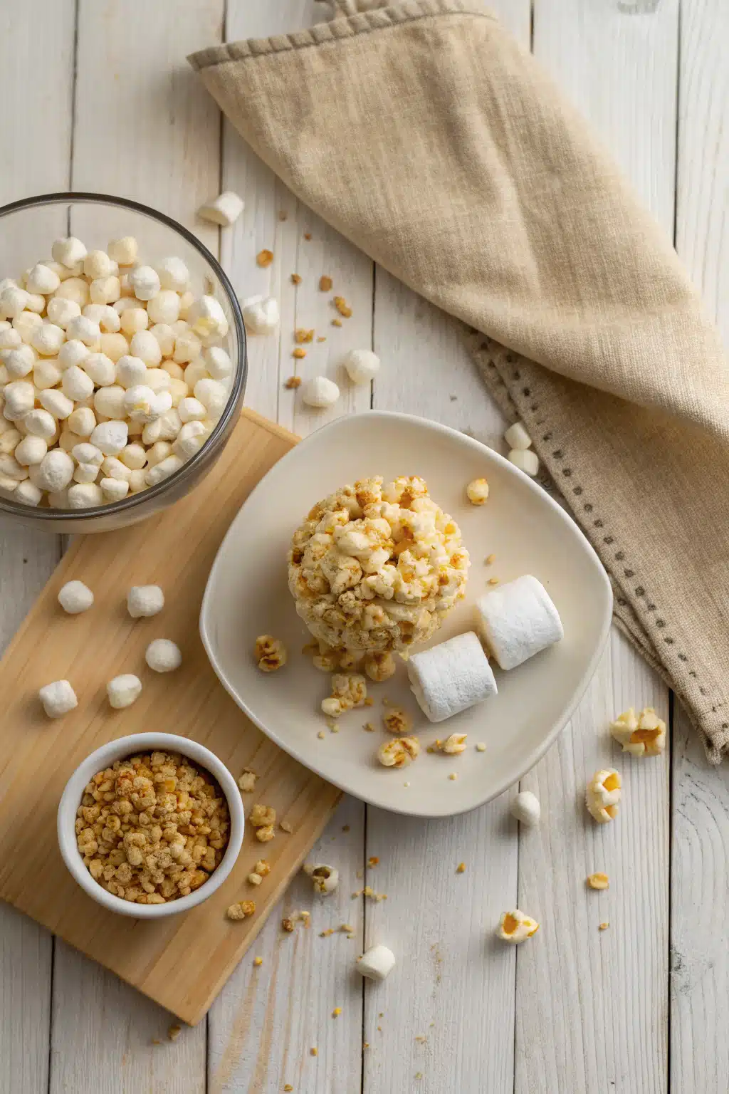 Classic Popcorn Balls beautifully presented from an overhead angle