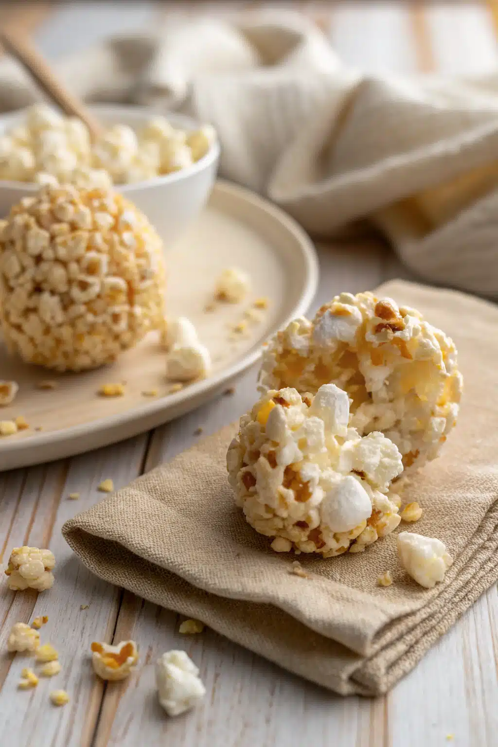 Classic Popcorn Balls slice on plate showing perfect texture and swirl pattern