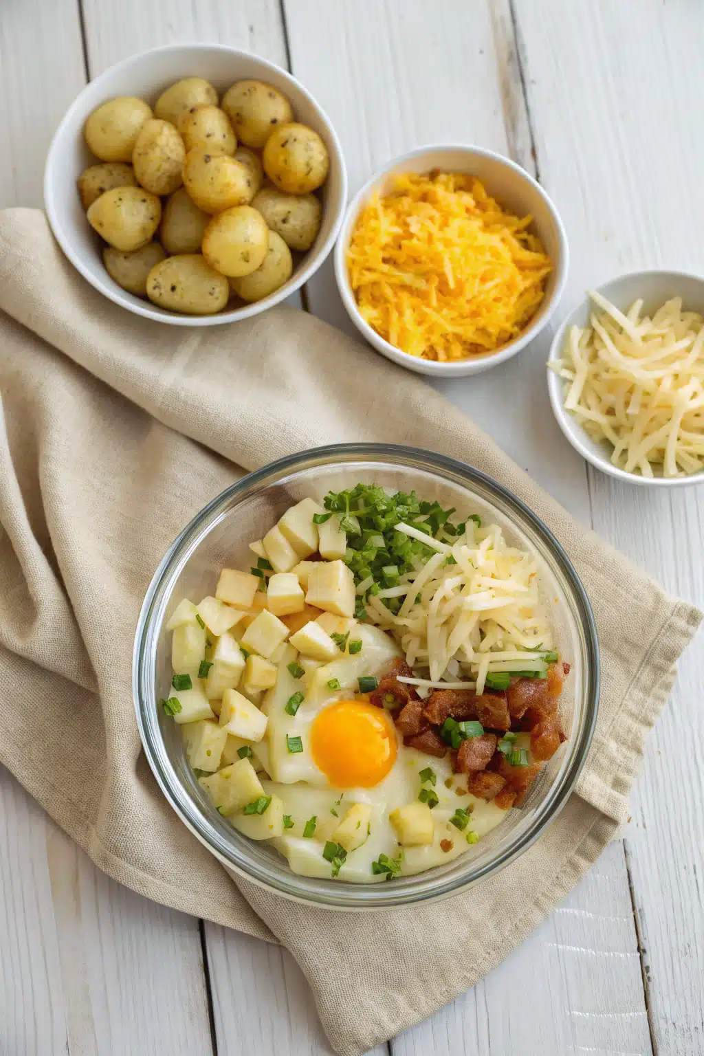 Potato Breakfast Casserole beautifully presented from an overhead angle