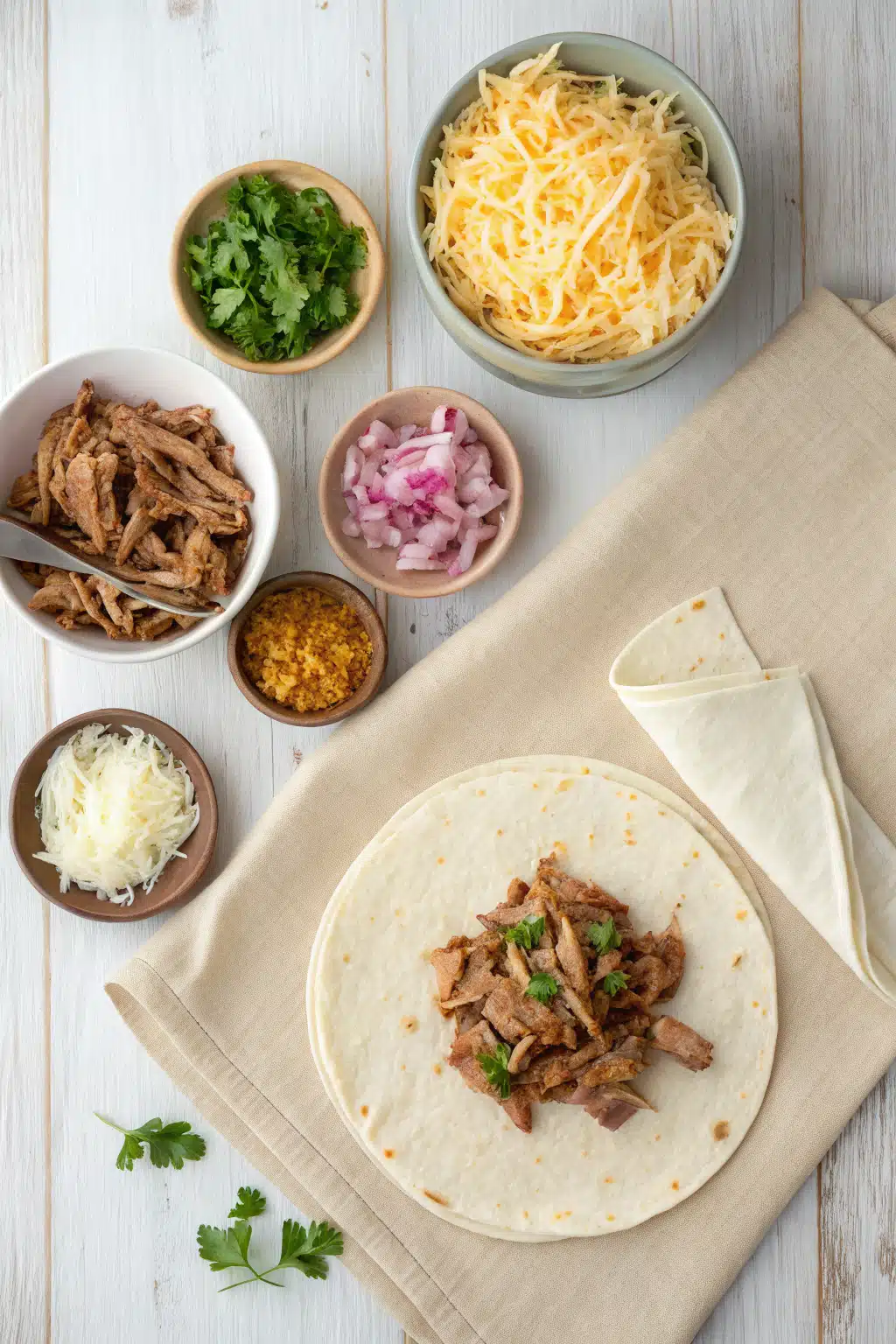 Pulled Pork Quesadilla beautifully presented from an overhead angle