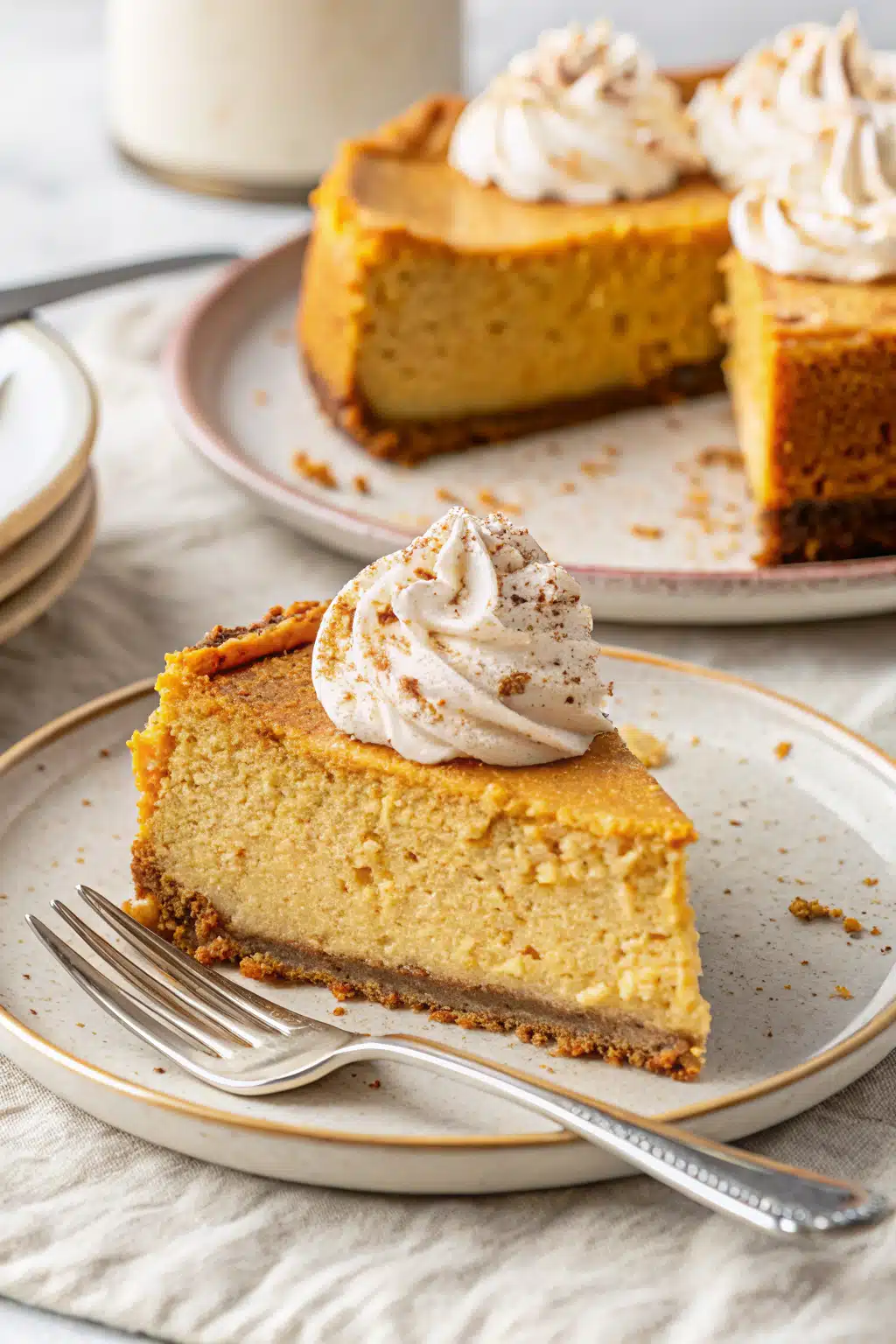 Pumpkin Cheesecake Recipe ingredients organized and measured on kitchen counter