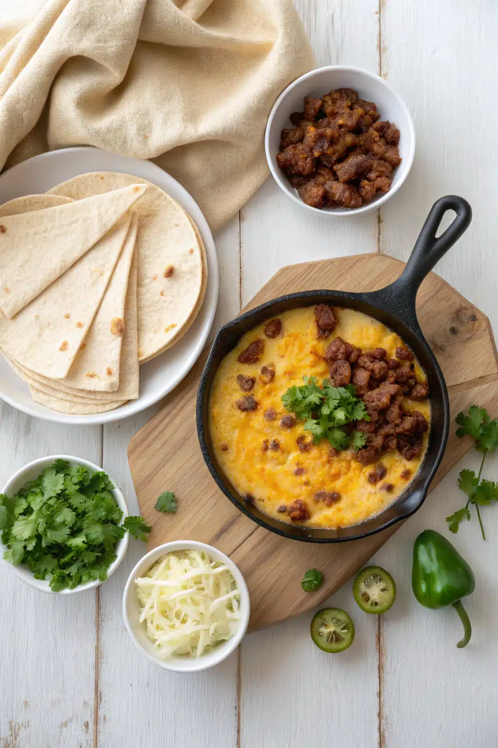 Best Queso Fundido beautifully presented from an overhead angle