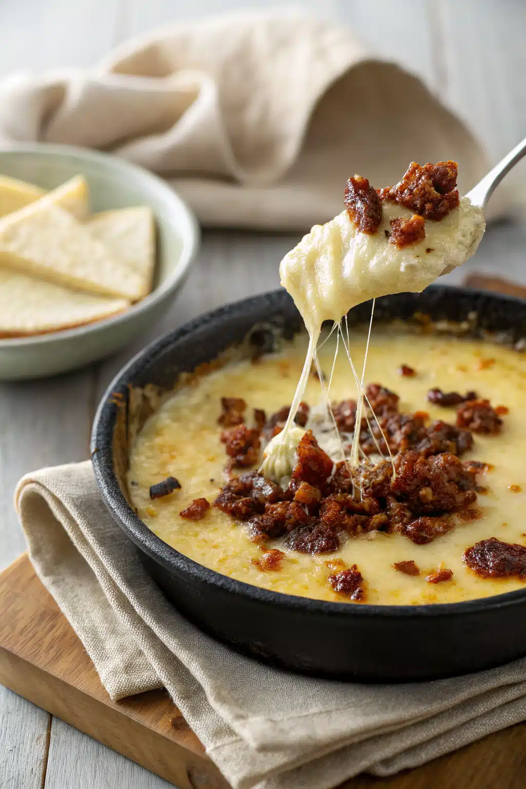 Best Queso Fundido slice on plate showing perfect texture and swirl pattern