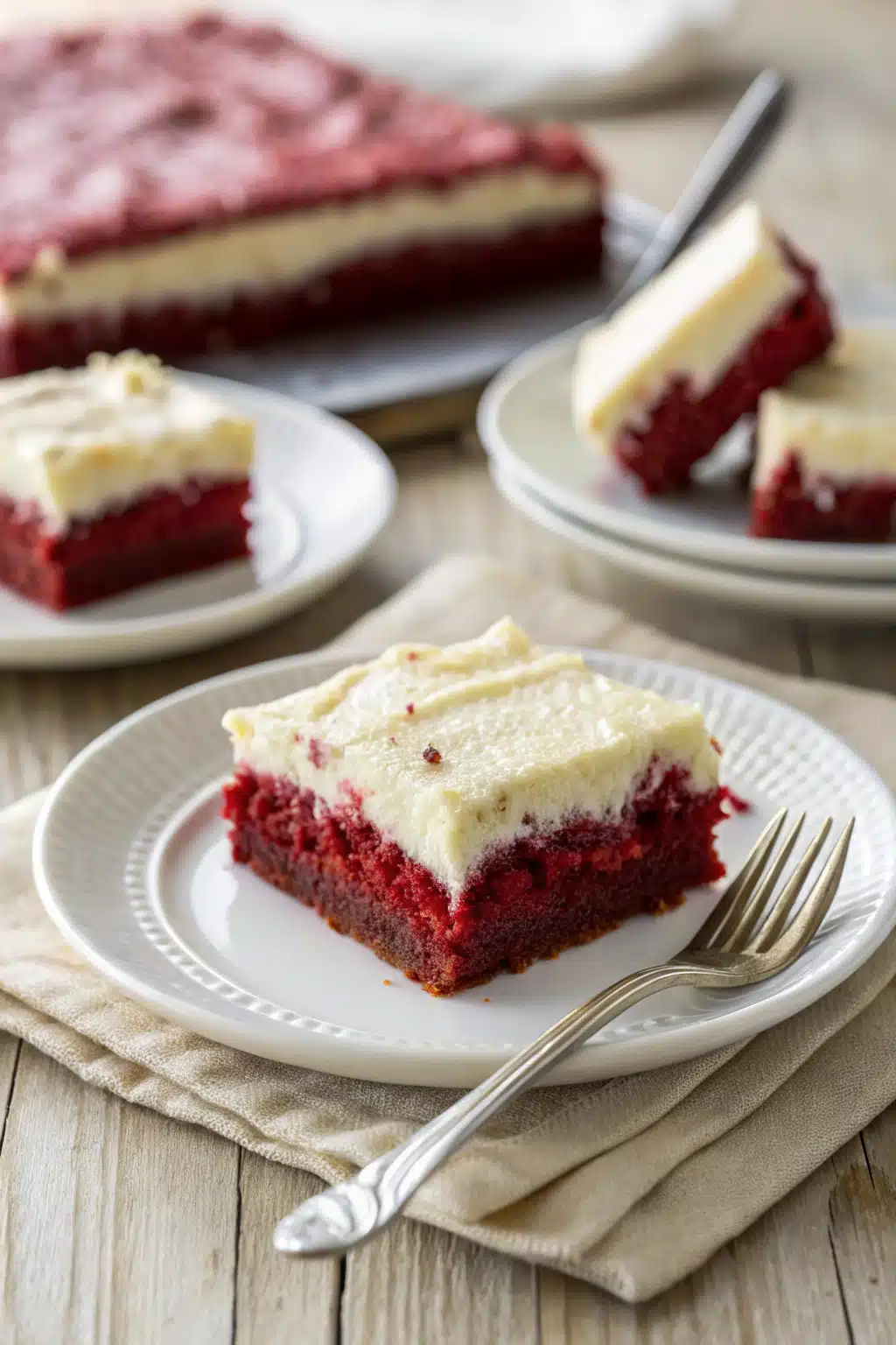 Red Velvet Cheesecake Bars ingredients organized and measured on kitchen counter