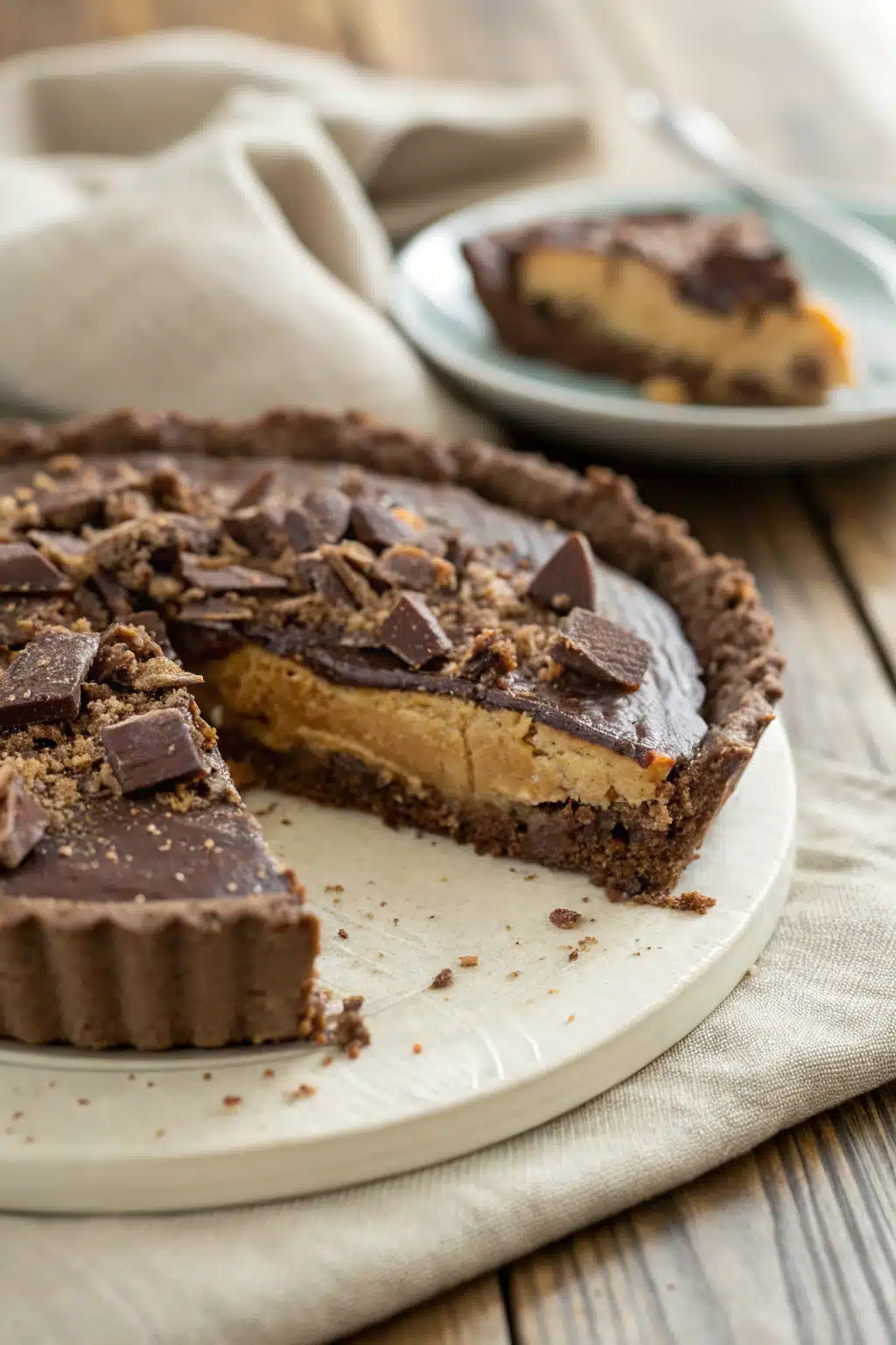 Reese's Peanut Butter Pie slice on plate showing perfect texture and swirl pattern