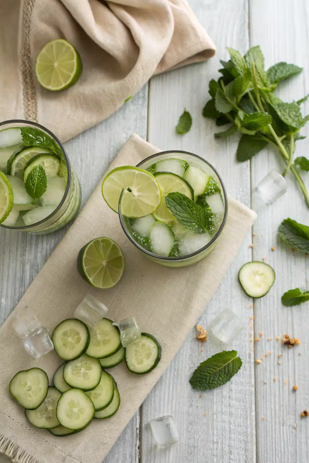 Cucumber Lime Drink beautifully presented from an overhead angle