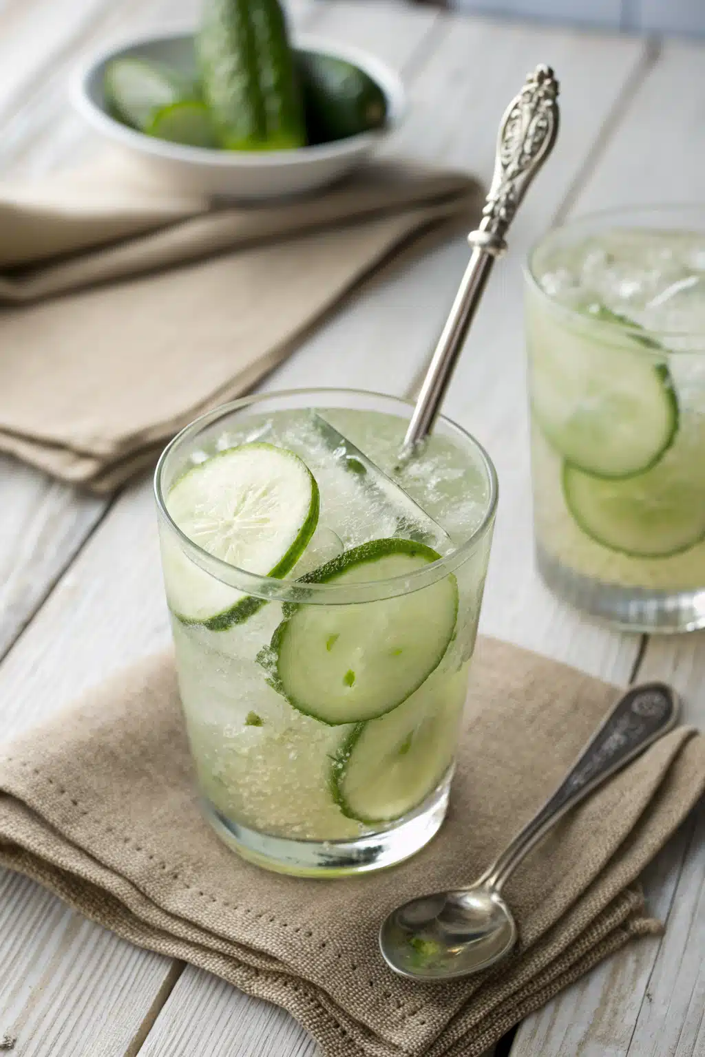 Cucumber Lime Drink ingredients organized and measured on kitchen counter
