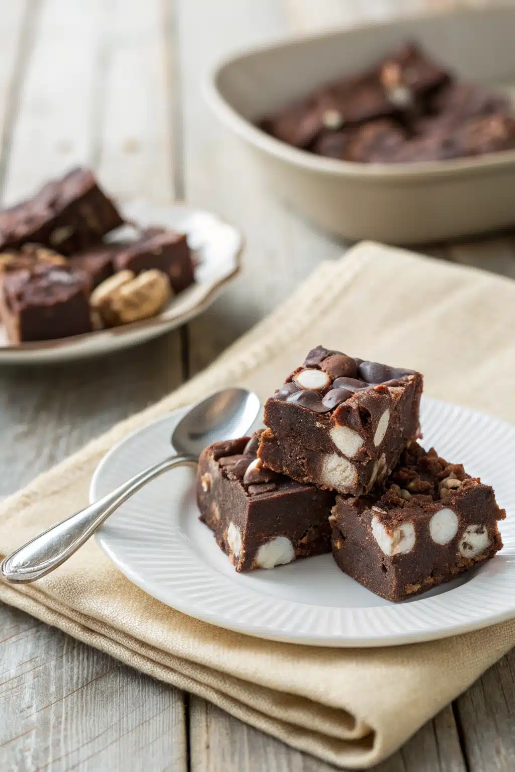 Rocky Road Fudge Recipe ingredients organized and measured on kitchen counter