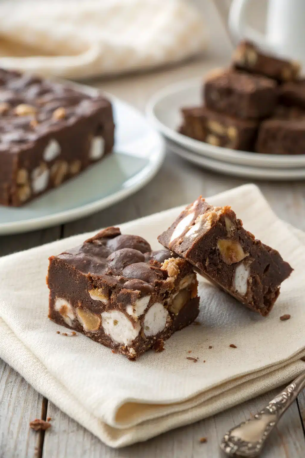 Rocky Road Fudge Recipe slice on plate showing perfect texture and swirl pattern