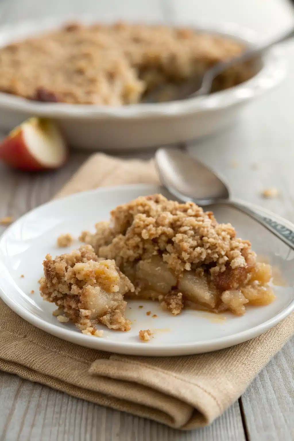 Apple Crumble Recipe slice on plate showing perfect texture and swirl pattern