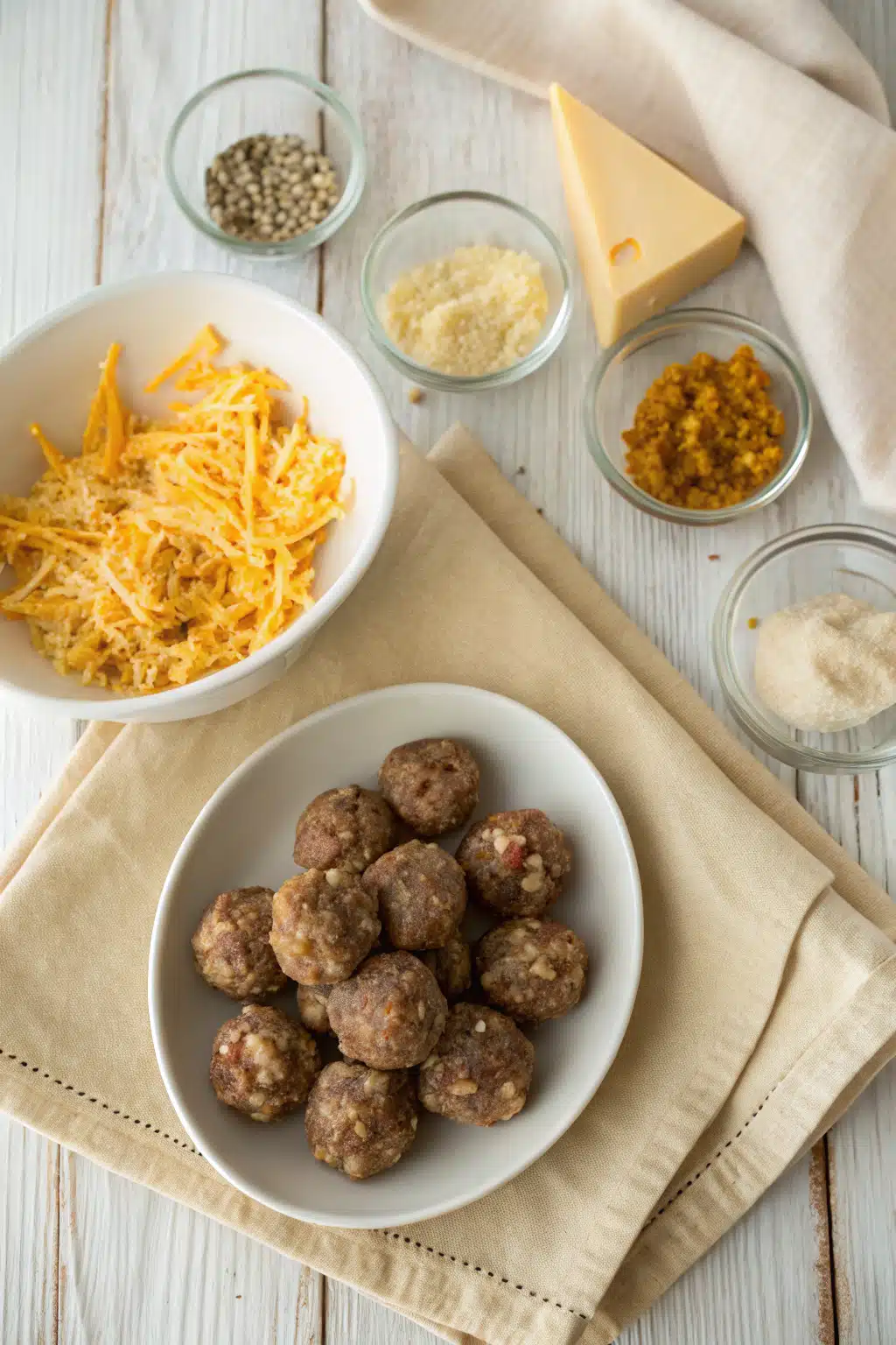 Easy Sausage Balls beautifully presented from an overhead angle