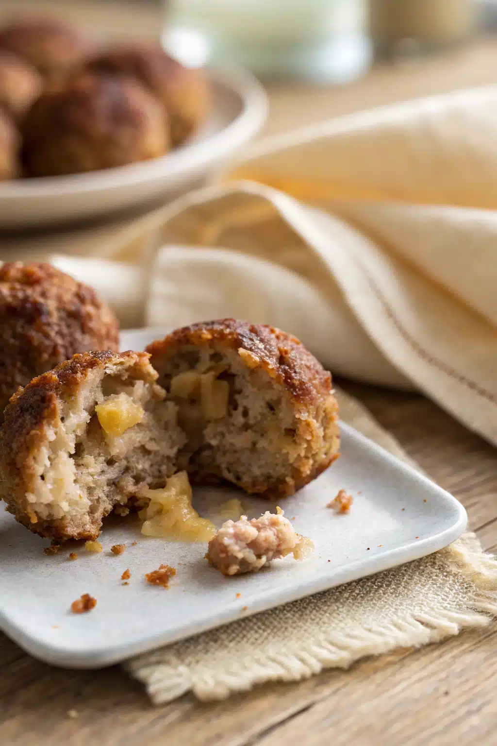 Easy Sausage Balls slice on plate showing perfect texture and swirl pattern