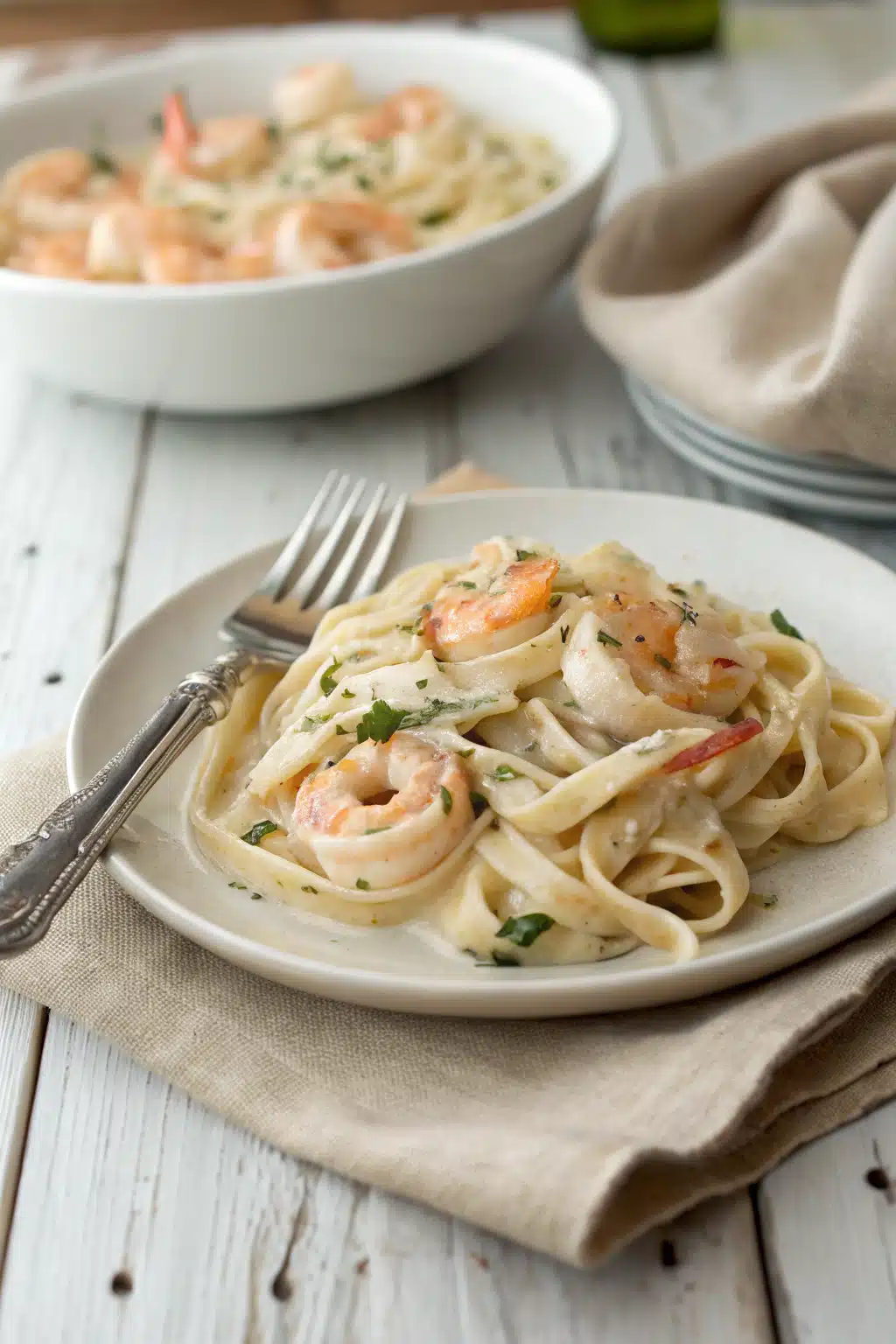 Creamy Shrimp Alfredo ingredients organized and measured on kitchen counter