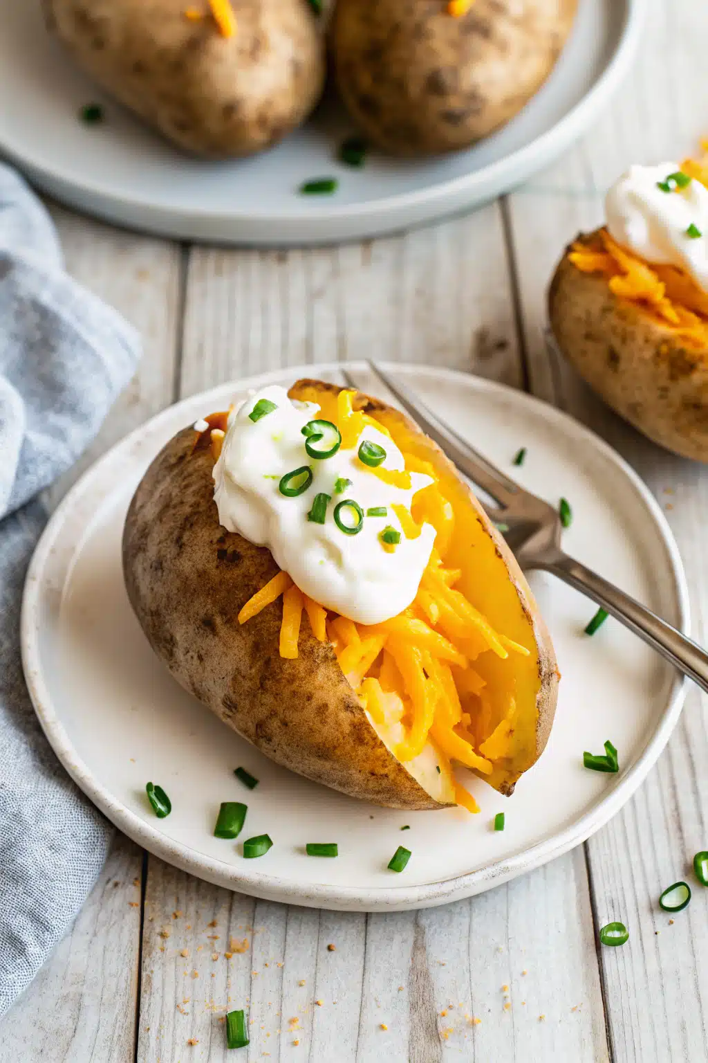 Baked Potato Recipe ingredients organized and measured on kitchen counter