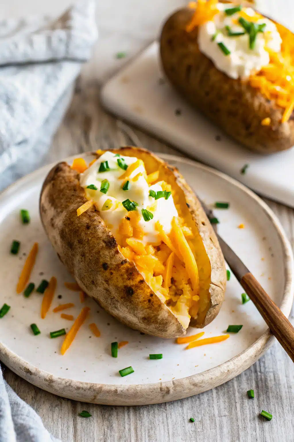 Baked Potato Recipe slice on plate showing perfect texture and swirl pattern