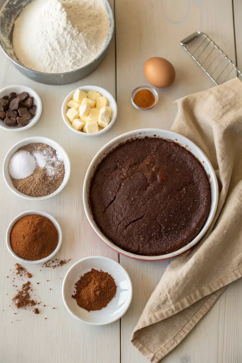 Easy Chocolate Cake beautifully presented from an overhead angle