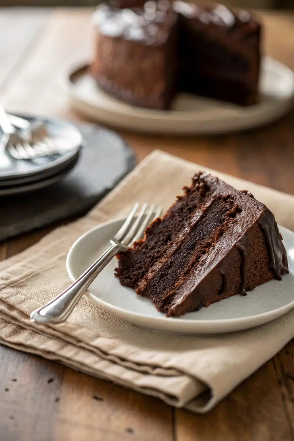 Easy Chocolate Cake ingredients organized and measured on kitchen counter