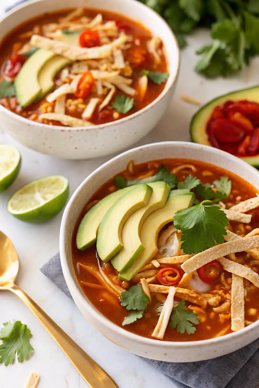 Slow Cooker Chicken Tortilla Soup ingredients organized and measured on kitchen counter