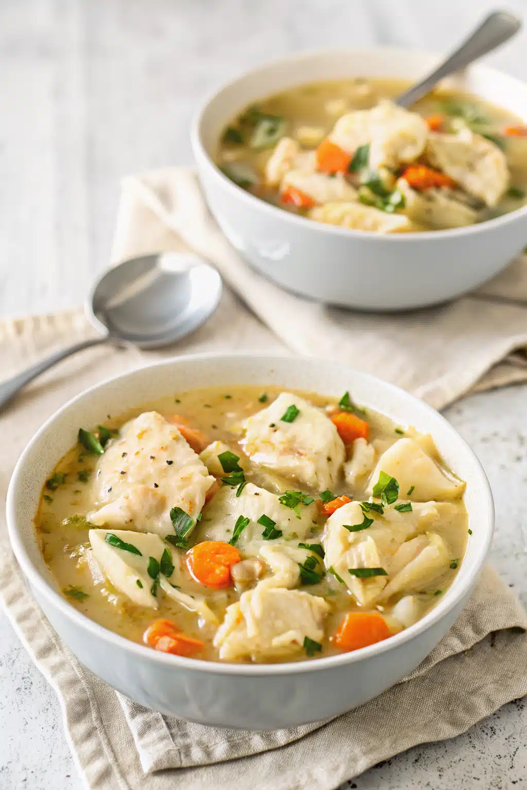 Southern Chicken And Dumplings ingredients organized and measured on kitchen counter