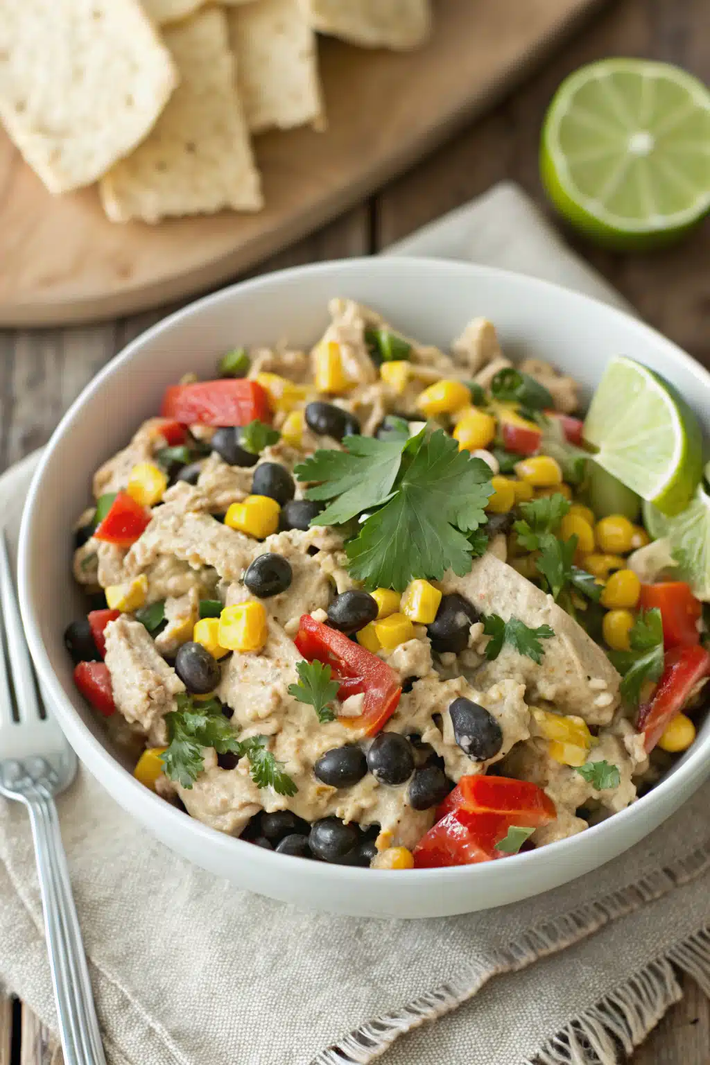 Southwest Chicken Salad ingredients organized and measured on kitchen counter