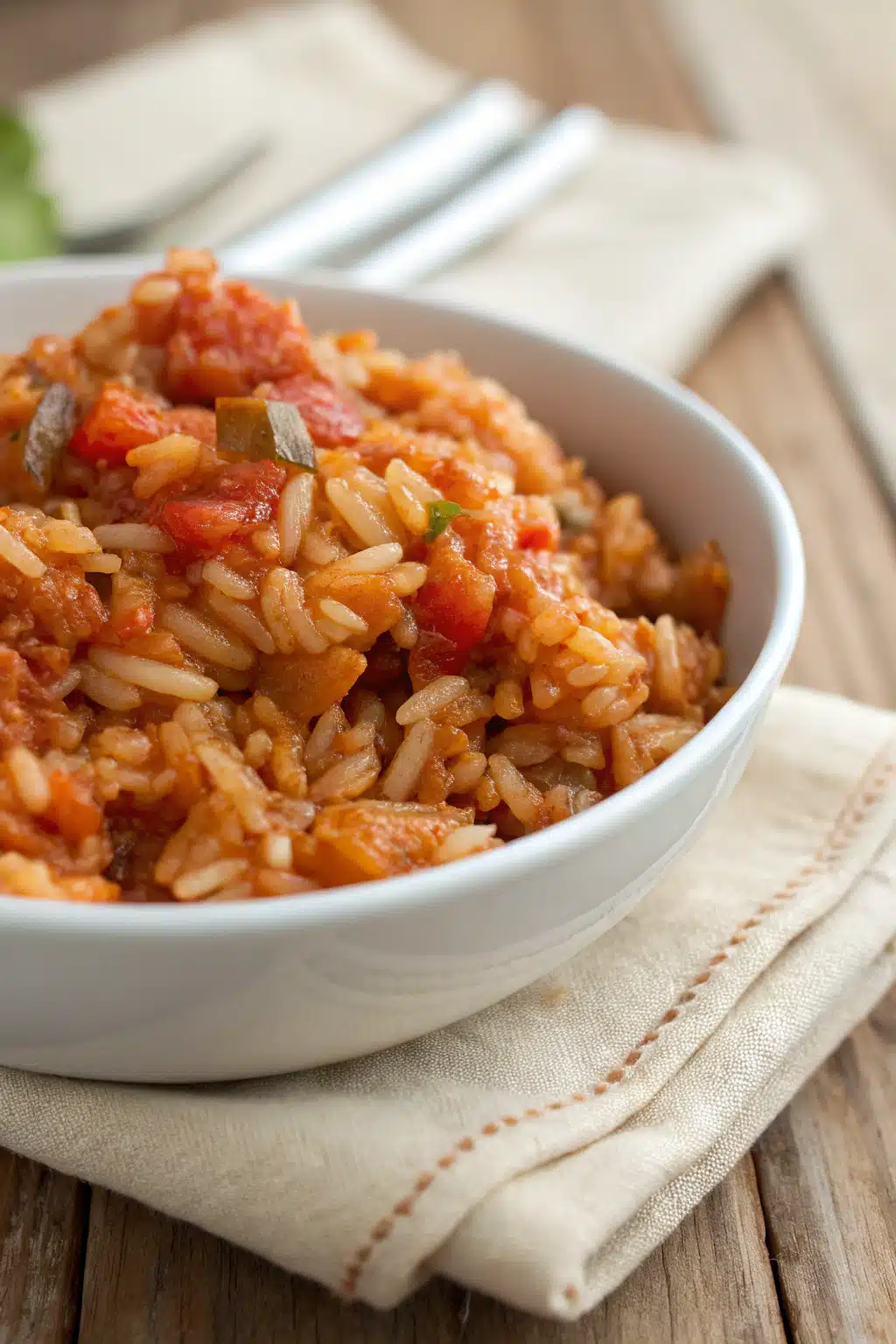 Best Spanish Rice slice on plate showing perfect texture and swirl pattern