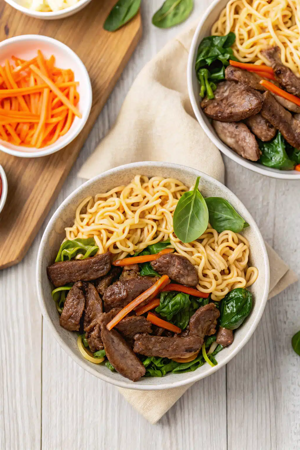 Beef Stir Fry Recipes beautifully presented from an overhead angle