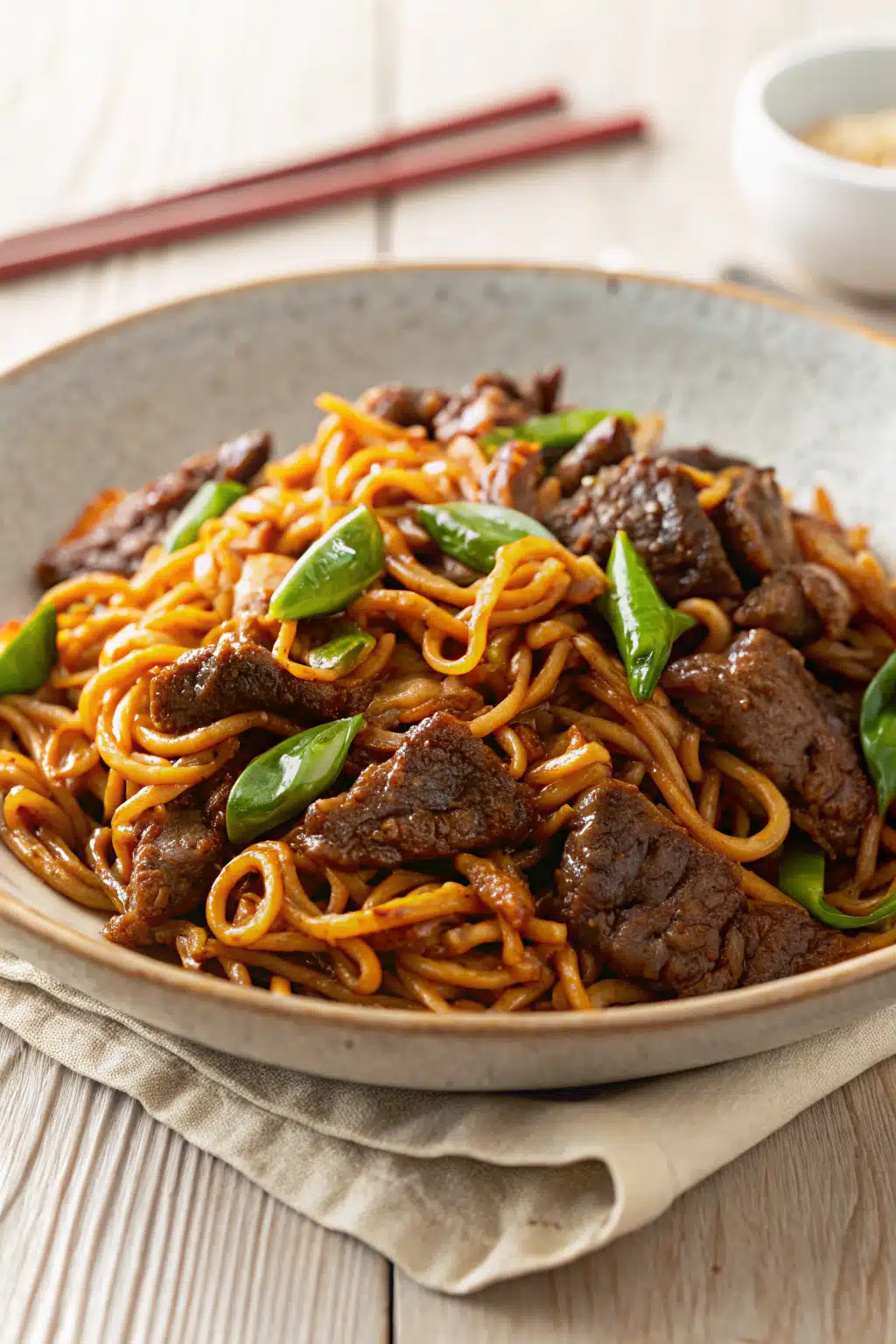 Beef Stir Fry Recipes slice on plate showing perfect texture and swirl pattern